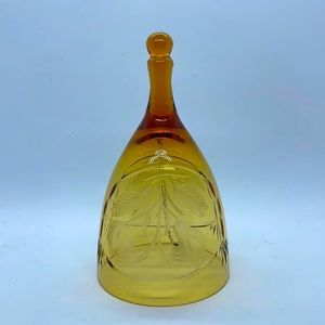 Vintage Etched Glass Bell, Approximately 6” Tall. Amber.
